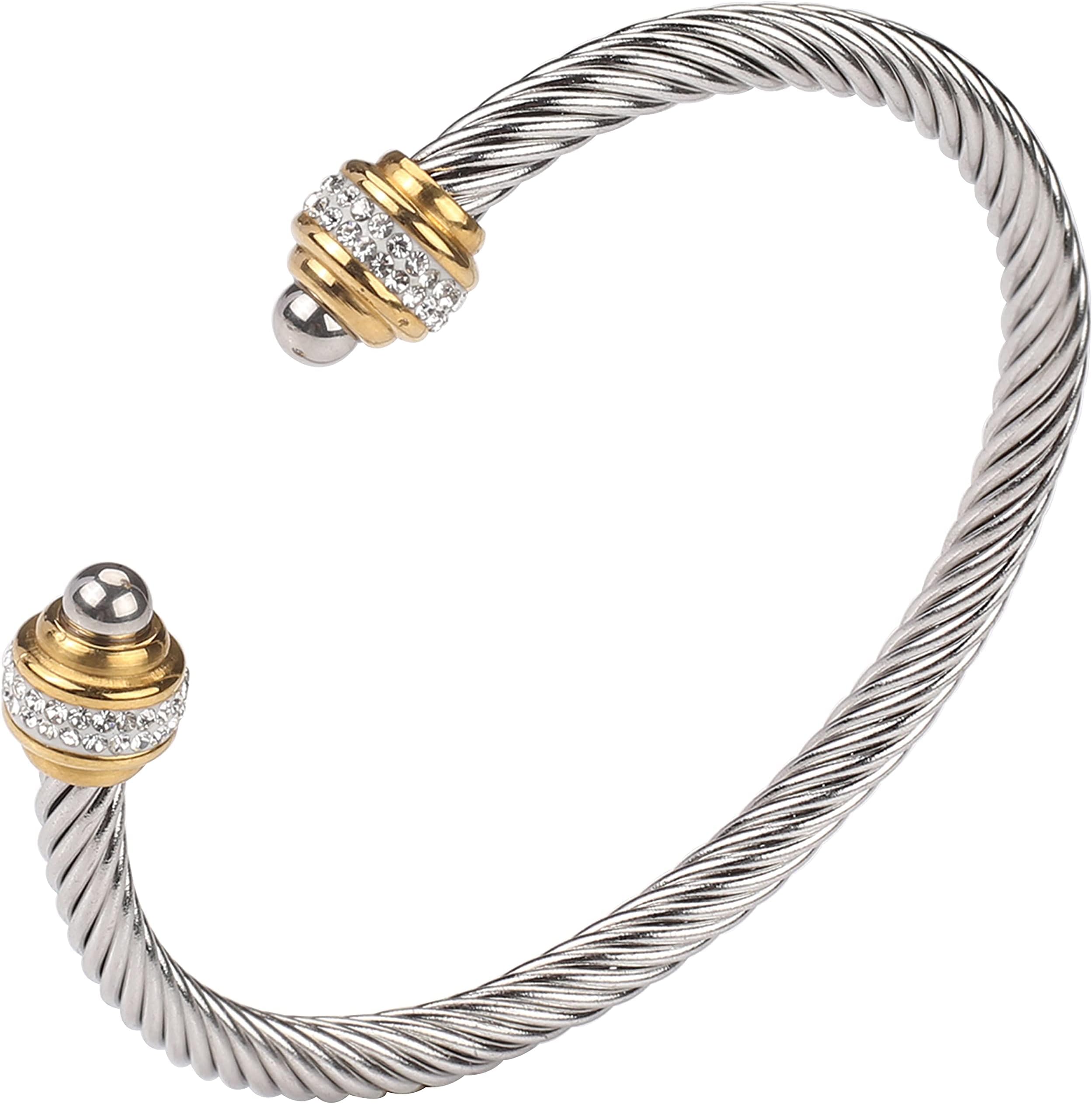 Cable Bracelet for Women, Twisted Cable Wire Bangles Bracelets Two Tone Women Jewelry
