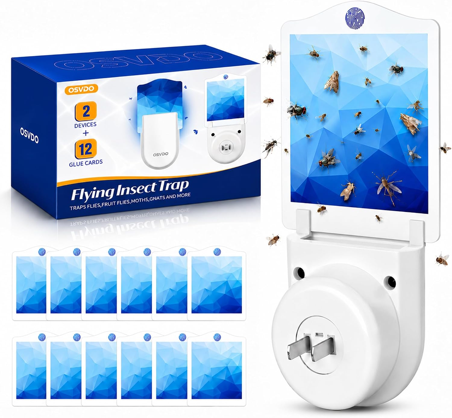 Fruit Fly Traps for Indoor (2 Devices and 12 Glue Cards) 400 Sq Ft Coverage