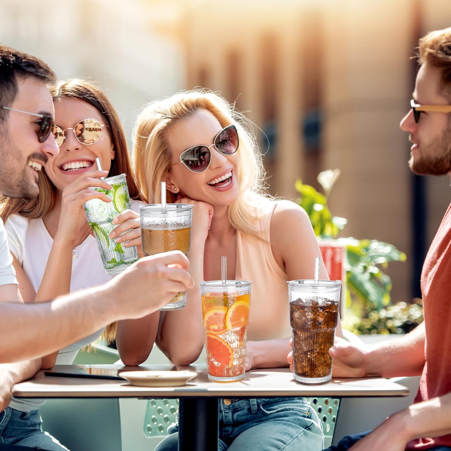 20oz Glass Tumblers with Lids and Straws,2PCS Glass Cups with Lids and Straws,Iced Coffee Cups with Lid,Drinking Glasses for Juice, Smoothies - Image 5