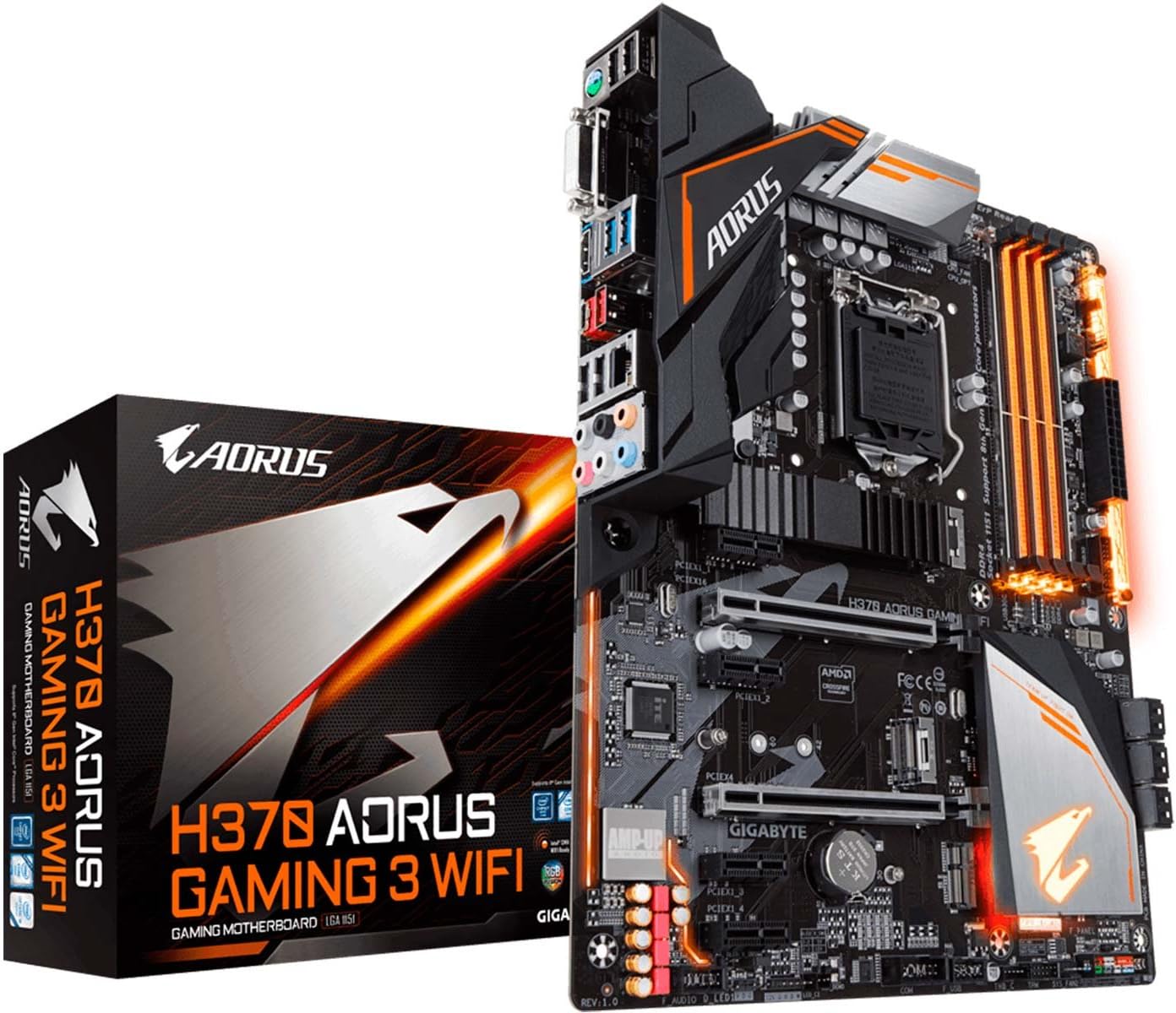 Giga Aorus H370 Chipset, 4xddr4, 1x Dvd-D, 4x Usb2.0, 3 X Usb3.1, 1xrj-45, 6xaj, Support 8th Gen Cpu