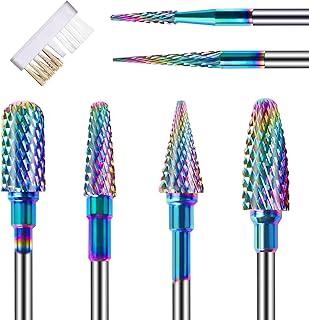 6PCS Nail Drill Bits Set with Cleaning Brush, 3/32 inch Professional Tungsten Carbide Nail Bits Cuticle Efile Nail Drill Bits, Remover Bits for Acrylic Gel Nail Tech Manicure Pedicure, Home Salon