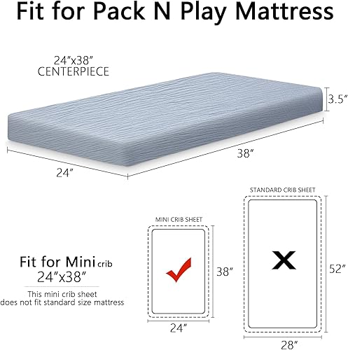 Miniatura 7 de VYPERX Sábanas de muselina Pack n Play  24 x 38 pulgadas, 100% algodón para mini cuna, aptas para Graco Pack n Play y otros colchones de 27 x 39