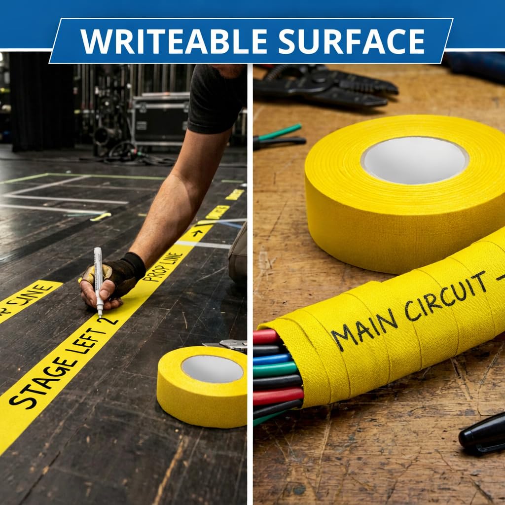 Gafflok Black Gaffer Tape 2" x 33 Yards–Professional Grade Made in USA, Heavy Duty Cloth Tape, Strong Adhesion, Matte Non-Reflective, Residue-Free for Cables, AV,Stage,Film,Photography (6, Yellow)