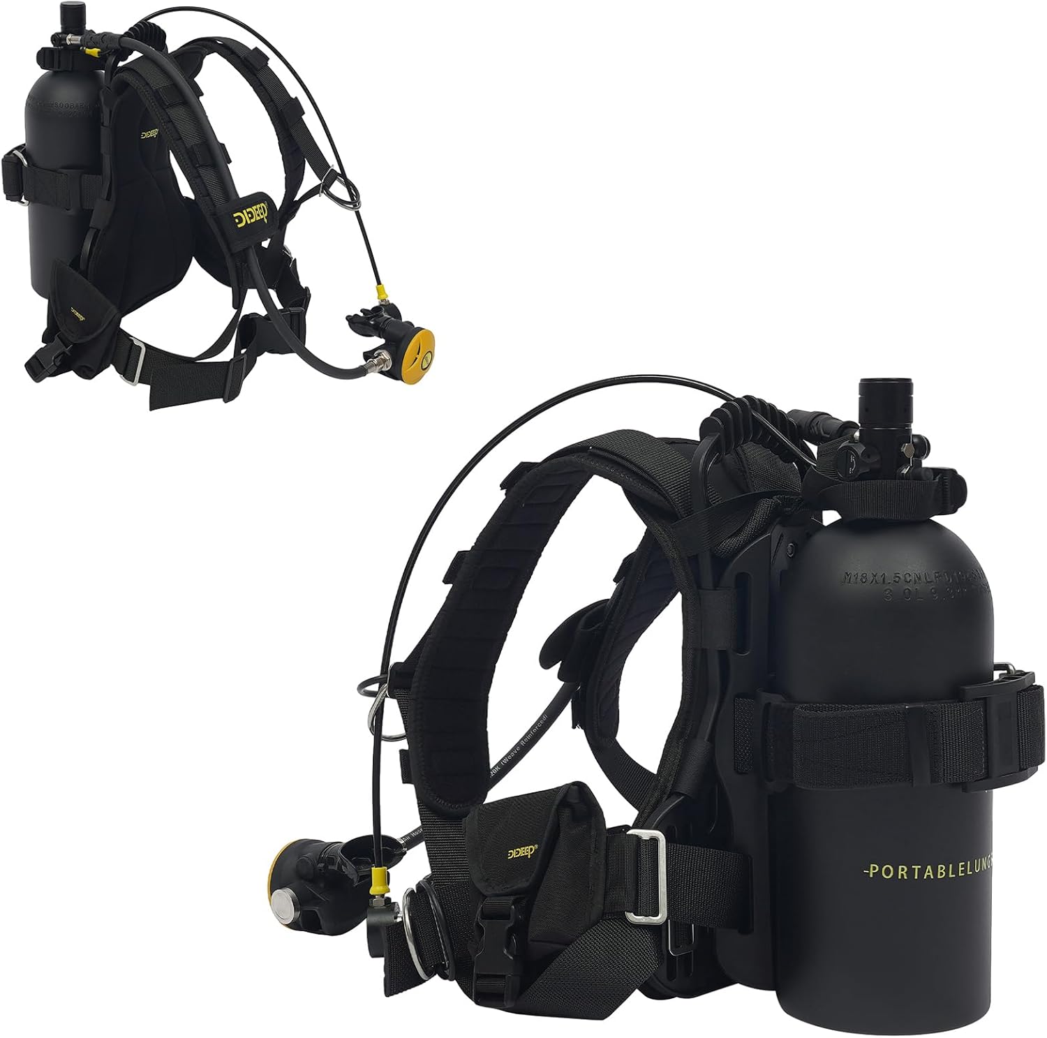 3L Scuba Tank Kit 3000PSI w/Yoke to 8mm Inflation Adapter, Portable Diving Equipment with Backpack & Diving Mask, 6061 Aviation Aluminum Scuba Tank for Underwater Recreation Snorkeling Backup