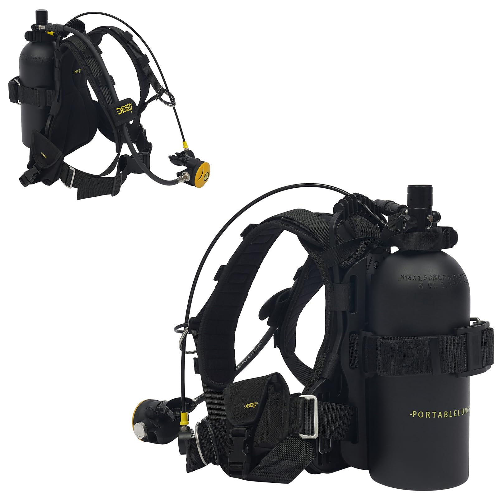 3L Scuba Tank Kit 3000PSI w/Yoke to 8mm Inflation Adapter, Portable Diving Equipment with Backpack & Diving Mask, 6061 Aviation Aluminum Scuba Tank for Underwater Recreation Snorkeling Backup