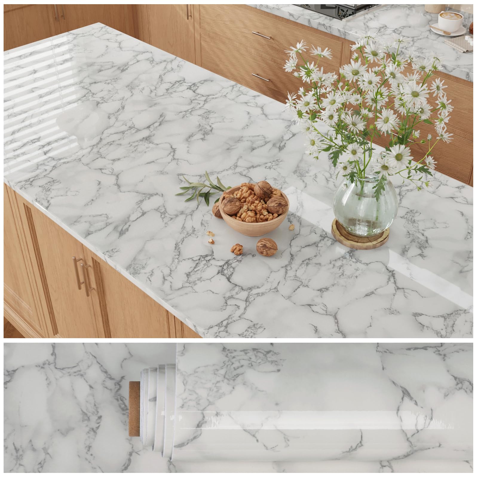 VEELIKE Papel Autoadhesivo Pared Marmol Gris 40cm x 900cm Papel Tapiz Mármol Papel Adhesivo para Muebles Papel Pintado Pared Lavable Papel de Pared Decorativo Salon Vinilo Pared Cocina Habitacion Baño