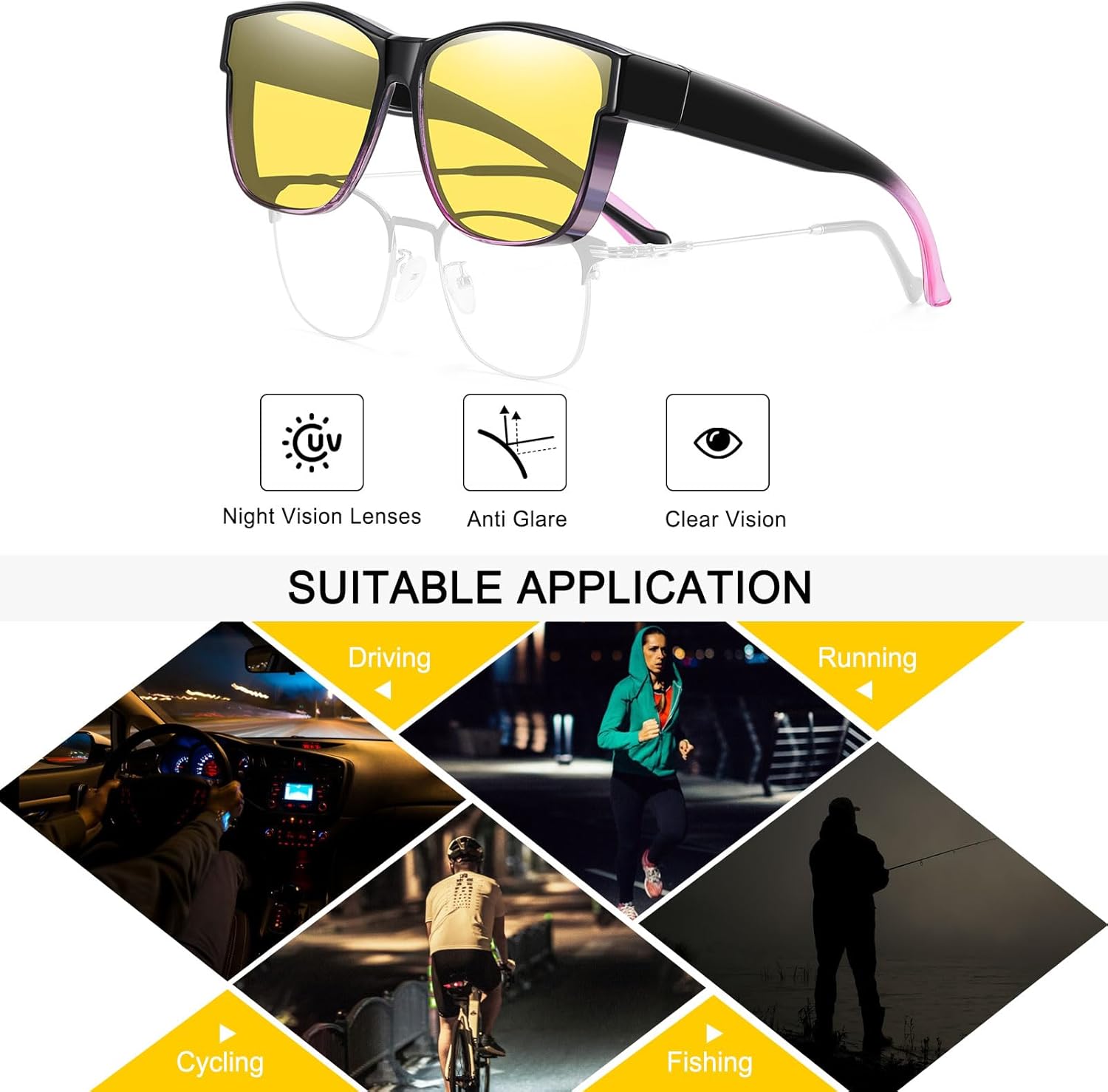 Wzerry Night Vision Glasses Polarized for Men Women (Nighttime Driving Glasses Over Glasses for Driving) - Image 7