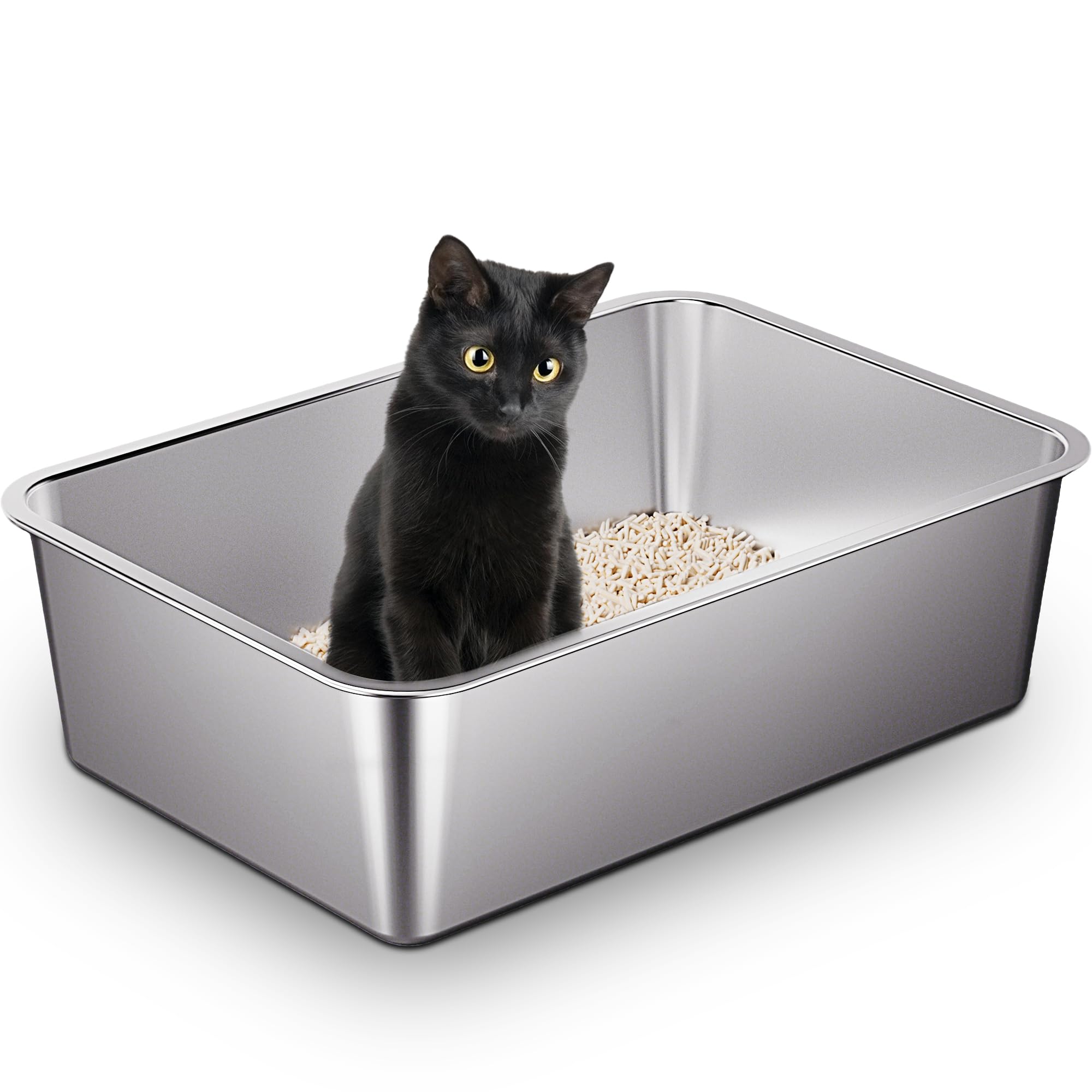 Bac à litière acier inoxydable Vealind durable et hygiénique pour chat
