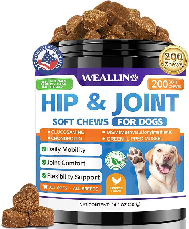 Dog Joint Supplement, Hip and Joint Supplement with Glucosamine Chondroitin | MSM Hip & Joint Chews for Dogs, Joint Chews Pain Relief Mobility Support for All Ages & Breeds Chicken Flavor 200 Chews