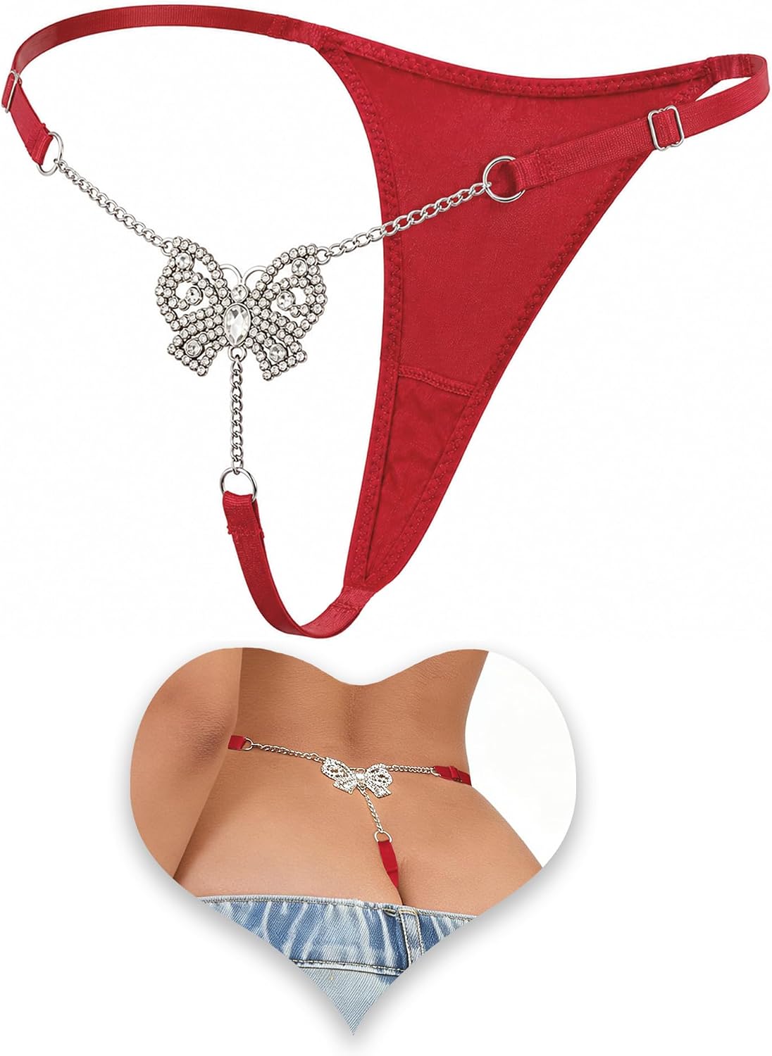Women's Rhinestone Thong Panties Crystal Chain Low Rise G String Lingerie