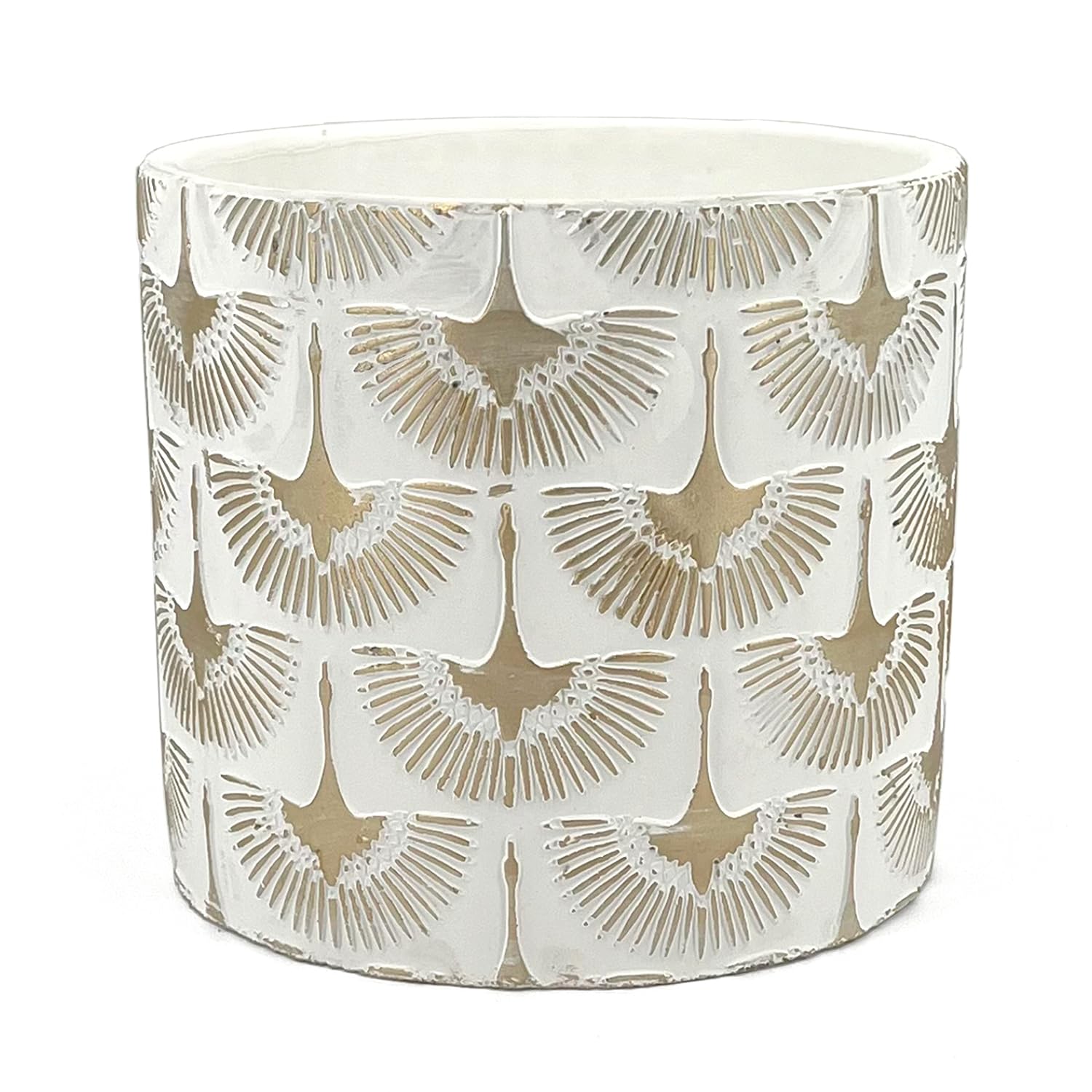 Vimin Box Elegant Terracotta Aloe Pot with Golden Phoenicians, White / Gold