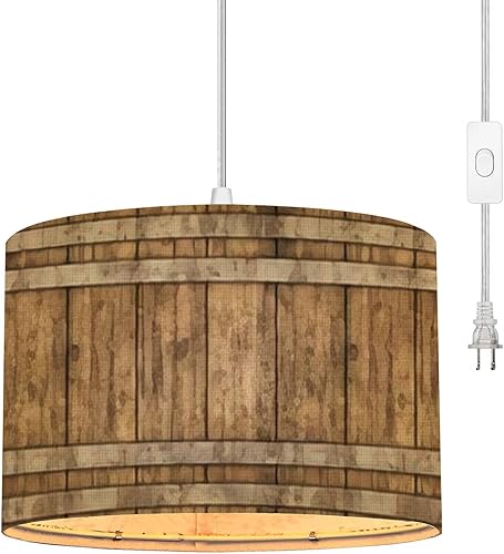 Lámpara colgante de madera para enchufar, cerveza, barril de whisky, correas de metal, textura, vino, lámpara colgante con cable de enchufe,