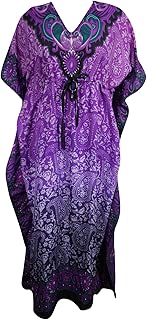 Indiatrendzs Women's Floral Purple Maxi Kaftan Loose Sleepwear Kimono Style One Size