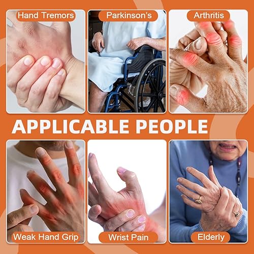 Miniatura 6 de Juego de utensilios adaptativos gruesos y sólidos con accesorios de peso (morado y marrón, cuchara y tenedor para mano derecha)