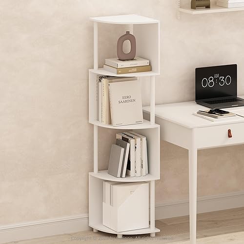 Furinno Basic - Estante esquinero multiusos de 4 niveles en zigzag, color blanco y blanco