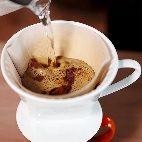 Vista 4 de Pour Over Ceramic - Cafetera de cerámica con 3 agujeros de fondo plano, cono de filtro lento de porcelana para viajes, campamento, oficina, hogar