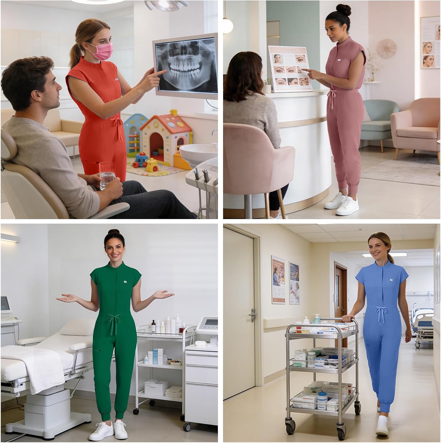 Scrubs for Women Medical Scrub Jumpsuit, Medical Uniform with Stand Collar & Sleeveless Design