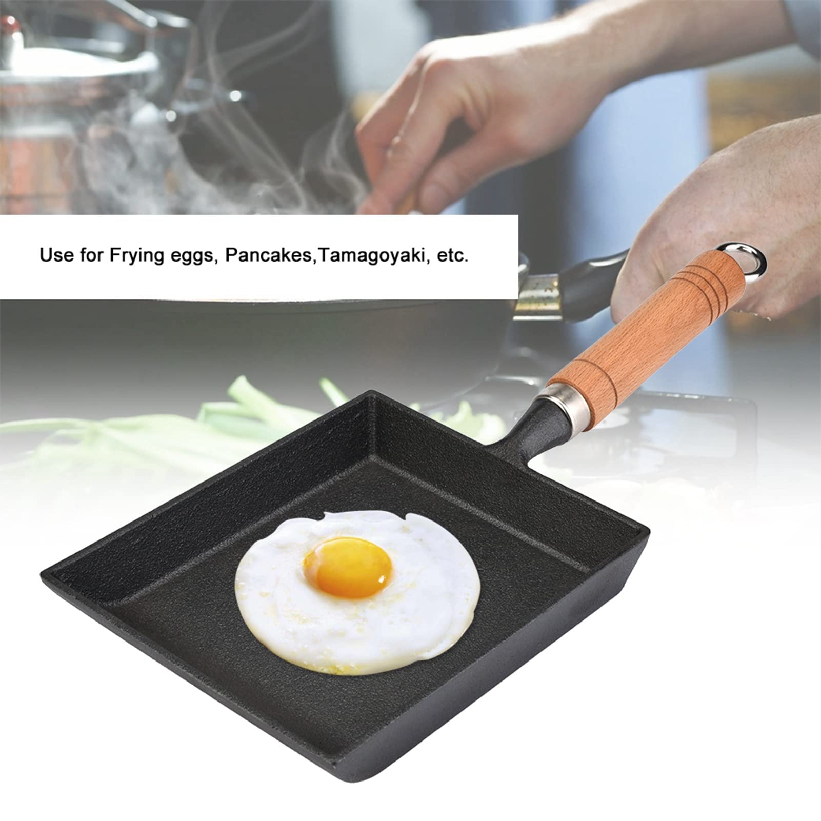 Tamagoyaki Pan Japońska Patelnia do Omletów Kwadratowa Patelnia do Jajek Tamago Patelnia Mini Patelnia Japońska Patelnia do Jajek z Drewnianym Uchwytem 37x15,5cm Czarna