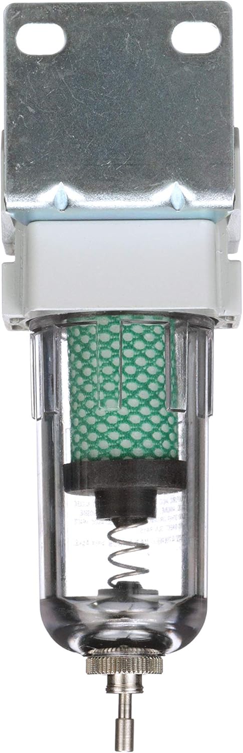 PneumaticPlus SAFD200-N02B Miniature Compressed Air Coalescing Filter, 0.01 Micron 1/4" NPT - Poly Bowl, Manual Drain, Bracket
