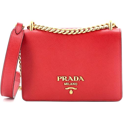 Prada, Pre-Loved Chain Flap Bag Saffiano Leather Small, Red