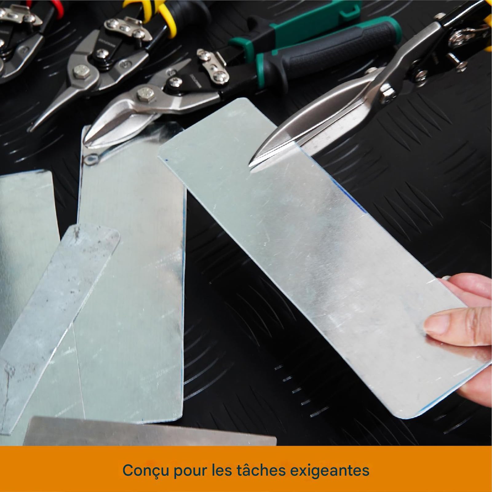 MANUFORE Cisaille Aviation 10 Pouces Set 3 Pièces, Coupe Gauche, Droite & Droite, Acier Chrome Vanadium CR-V pour Découpe de Tôle et Métal