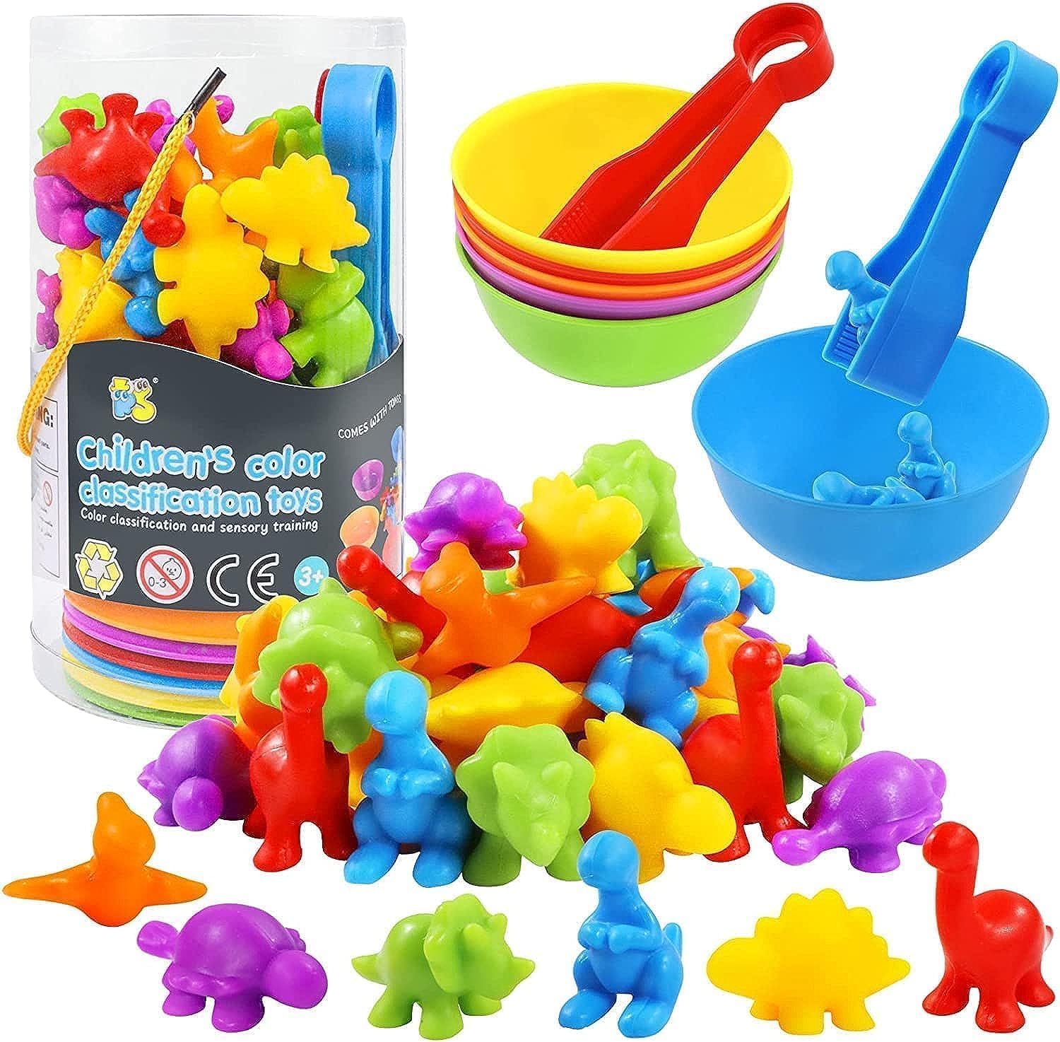 Counting Dinosaur Toys Matching Games with Sorting Bowls Preschool Learning Activities for Math Color Sorting Educational Sensory Babies Montessori STEM Toy Sets for Kids Aged 3+ Years Old Boys Girls