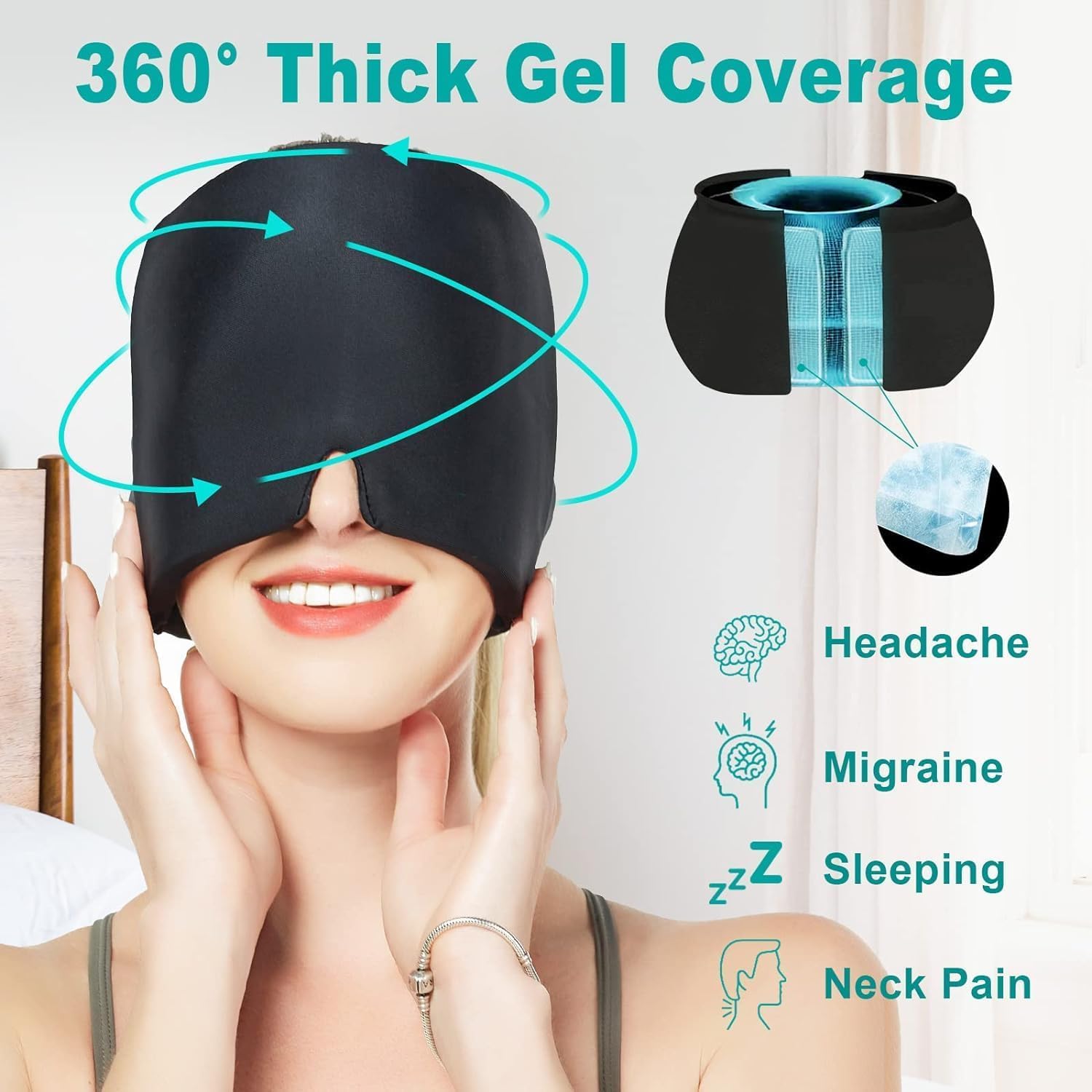 Netora Migraine Relief Cap – Hot & Cold Therapy Headache Cap for Migraine, Sinus & Tension Relief - Thermax Gel Ice Head Wrap for Instant Comfort & Relaxation – Reusable Migraine Cap for Men & Women - Multicolor 1