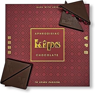 kips Chocolat Aphrodisiaque Noir | Cadeau Sensuel pour Couple | Désir & Connexion | Maca, Ashwagandha, Muira Puama, Grenade | Fabriqué en Allemagne | 1 Boîte – 4 Carrés – 100 g