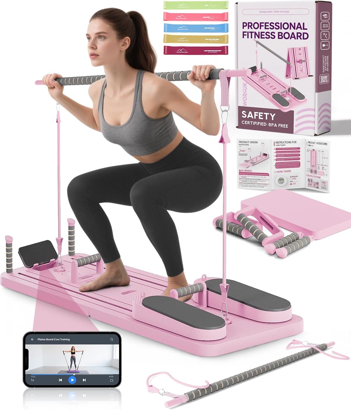 Pilates Board - Multi-Functional Pilates Reformer for Core & Abdominal Training, Top-Tier Pilates Equipment for Women’s Home Fitness