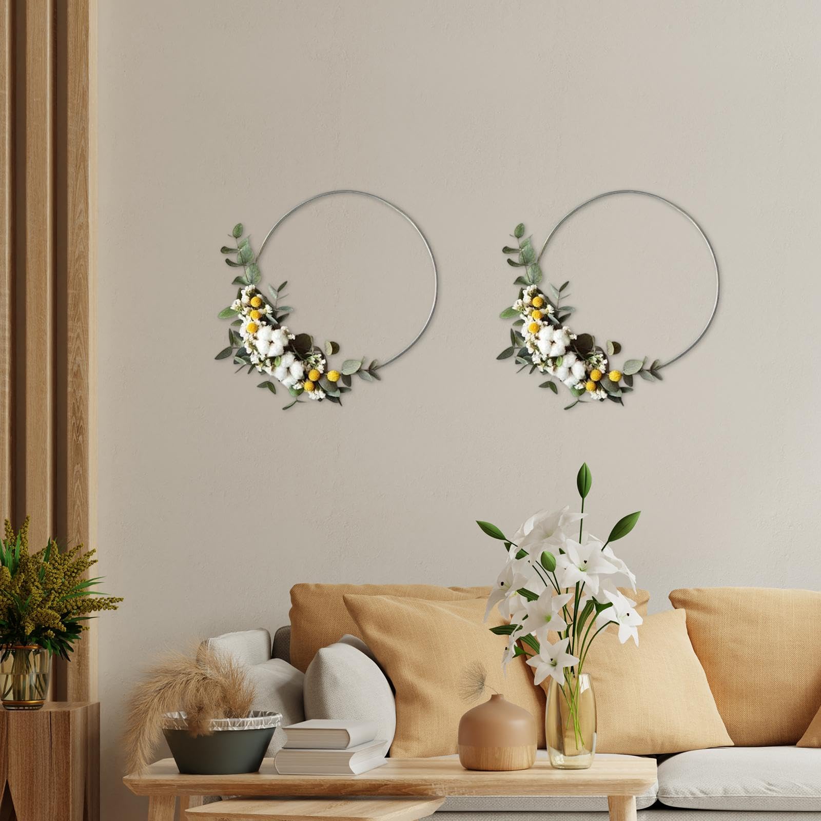 Fenteer 2 Pièces Cerceaux Floraux Métalliques pour Artisanat et Décoration Murale, Diamètre 50 Cm