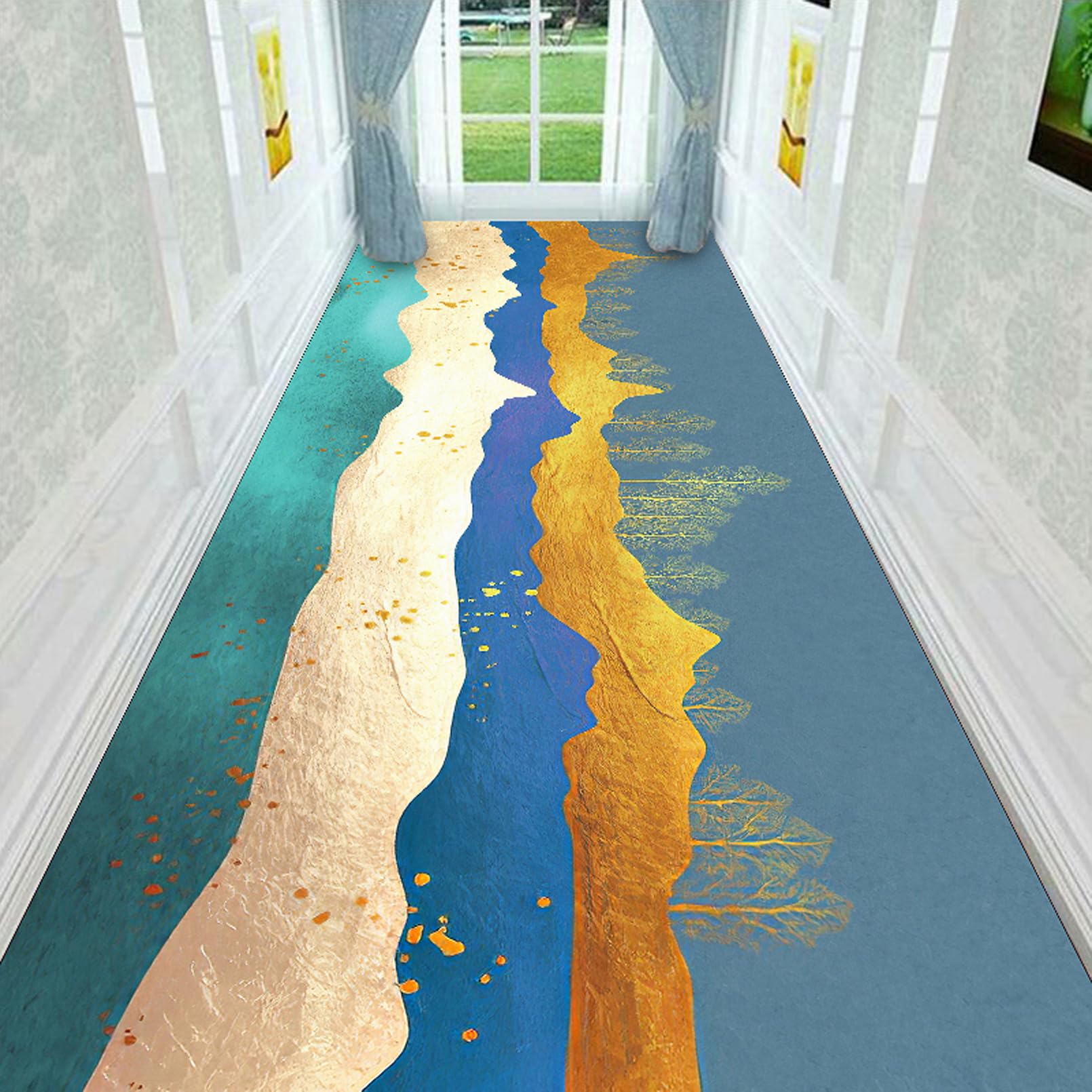 Tapis de couloir extra long AZMANI pour sécuriser les escaliers et le salon