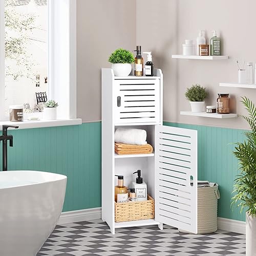 YARUKIMA Armario de almacenamiento de baño organizador de almacenamiento lateral del inodoro gabinete independiente con estantes y puerta muebles de