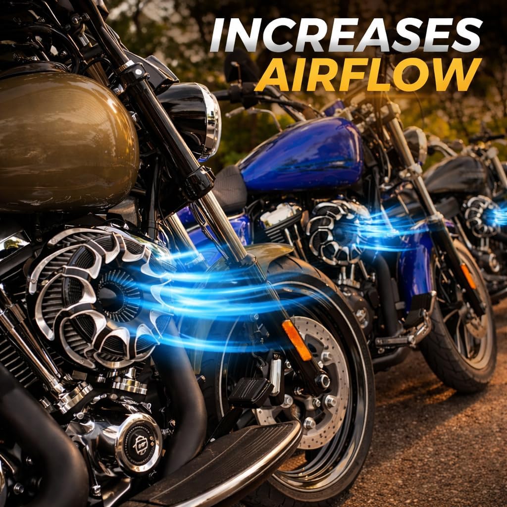 Harley Air Cleaner Intake Kit CNC Billet Aluminum High Flow Air Filter for Touring 2017-2020 Softail 2018-2020 Road King 2017-2020 Chrome Black Performance Intake