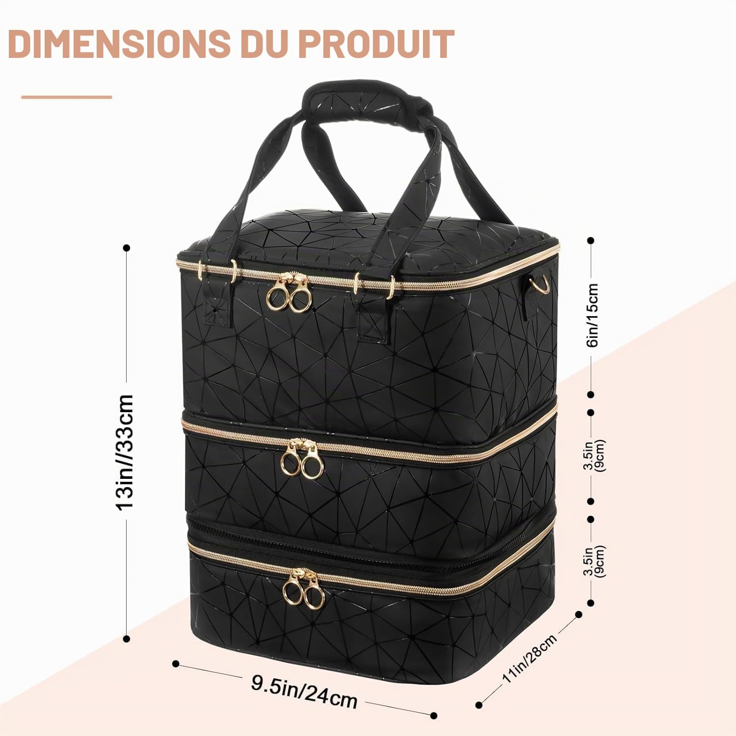 Uross Organisateur de Vernis à Ongles pour 84 flacons de Vernis à Ongles et 1 Lampe à Ongles LED, Sac de Rangement de Vernis à Ongles pour Accessoires de stylisme ongulaire（Noir）