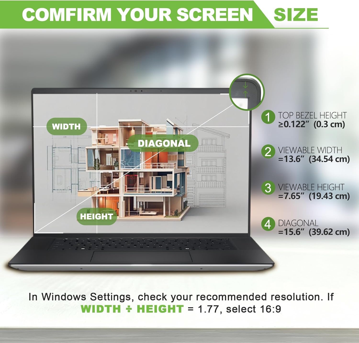 Magnetic Laptop Privacy Screen 15.6 inch for 16:9 Computer Monitor, Removable Anti-Glare Screen Privacy Shield, Screen Filter and Protector for Laptop (13 5/8" × 7 5/8")​, Fits (FHD 1920 × 1080)