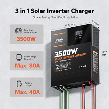 LiTime 3500W Solar Inverter Charger, All-in-One 48V DC-120V AC, 80A MPPT