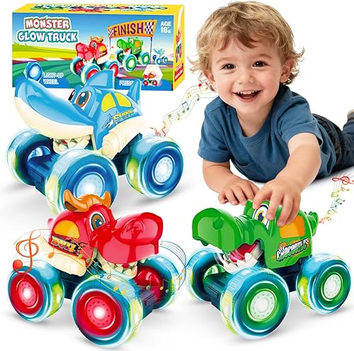 Kimicare Camión monstruo, camiones monstruo iluminados para niños de 4 a 7 años, autos de juguete para niños pequeños de 1 a 3 años con camión de