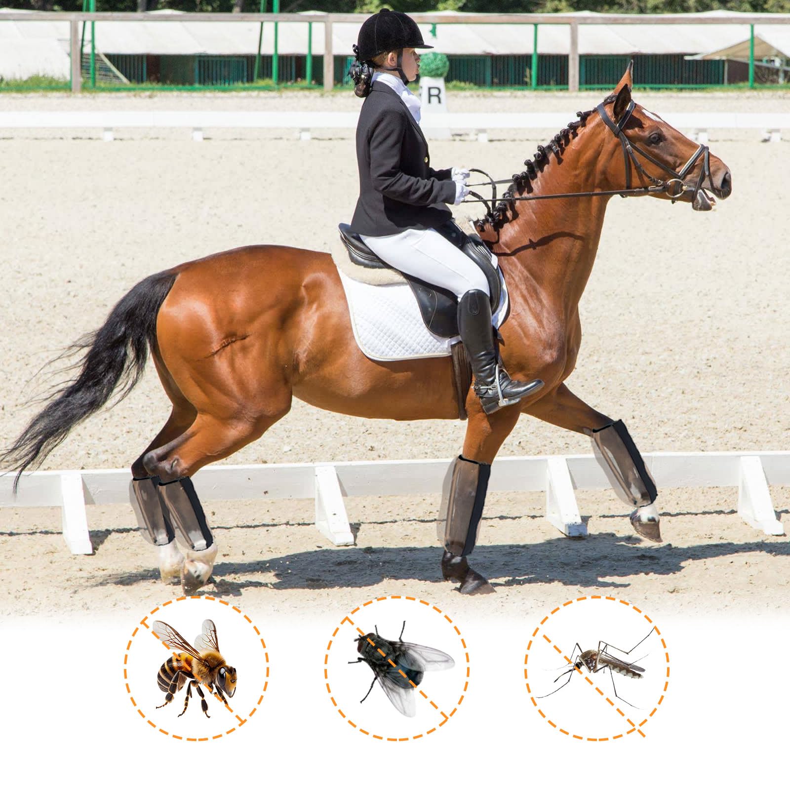Stinchiere Cavallo Equitazione,4 Pezzi Di Antimosche Cavallo Stivale,Resistenti Agli Strappi Leggins Larghi per Cavalli,Traspiranti Stivali per Cavallo,Per Zoccoli Di Cavalli Morsi Anti-Mosche