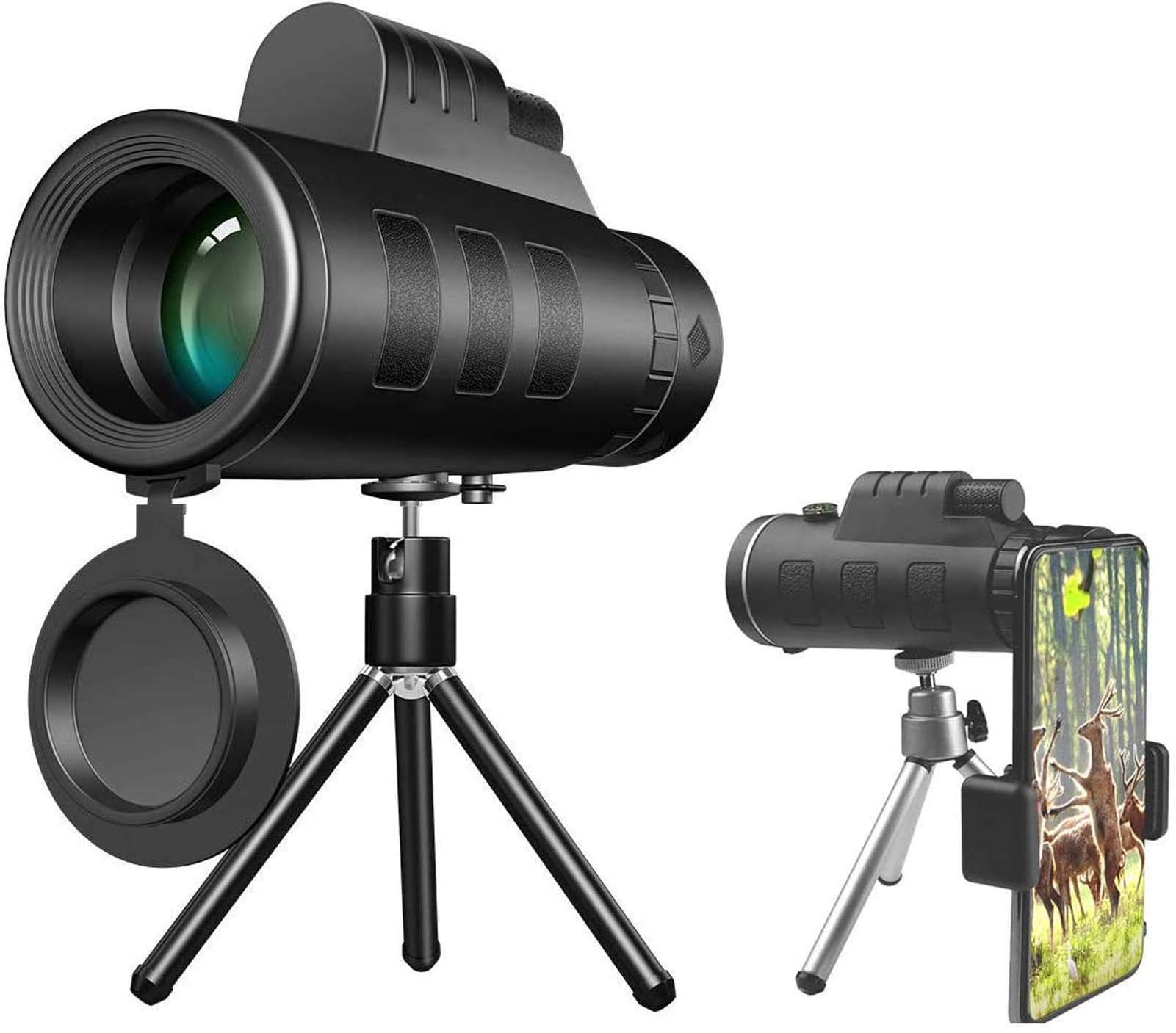 Telescopio monoculare, telescopio monoculare, cannocchiale ad alta potenza 40x60 per adulti, cannocchiale monoculare impermeabile con adattatore per smartphone e treppiede per caccia, escursionismo,