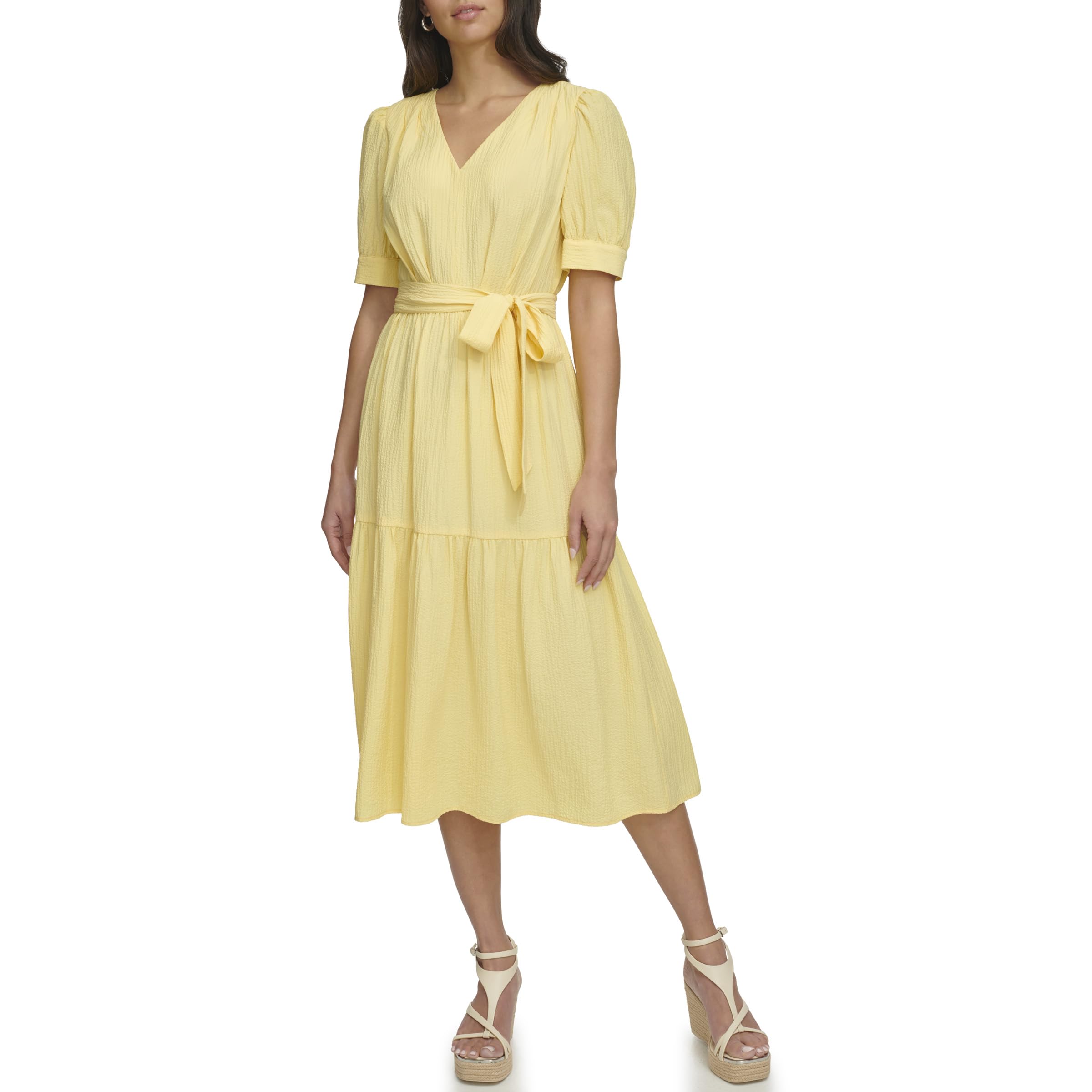 DKNY Chiffon Long Sleeve Faux Wrap Dress Vestido para Mujer