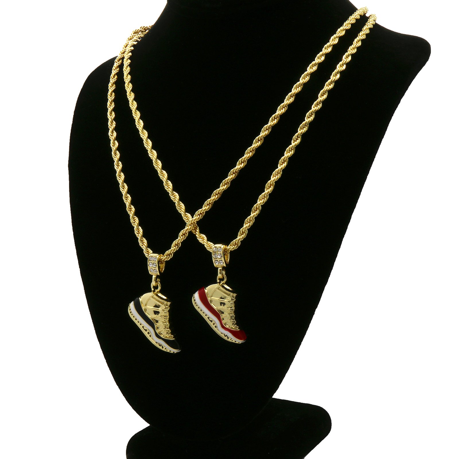 Gold Plated Hip Hop Retro 11 Gym Red &amp; Plain Basketball Pendant 4mm 24" Chain