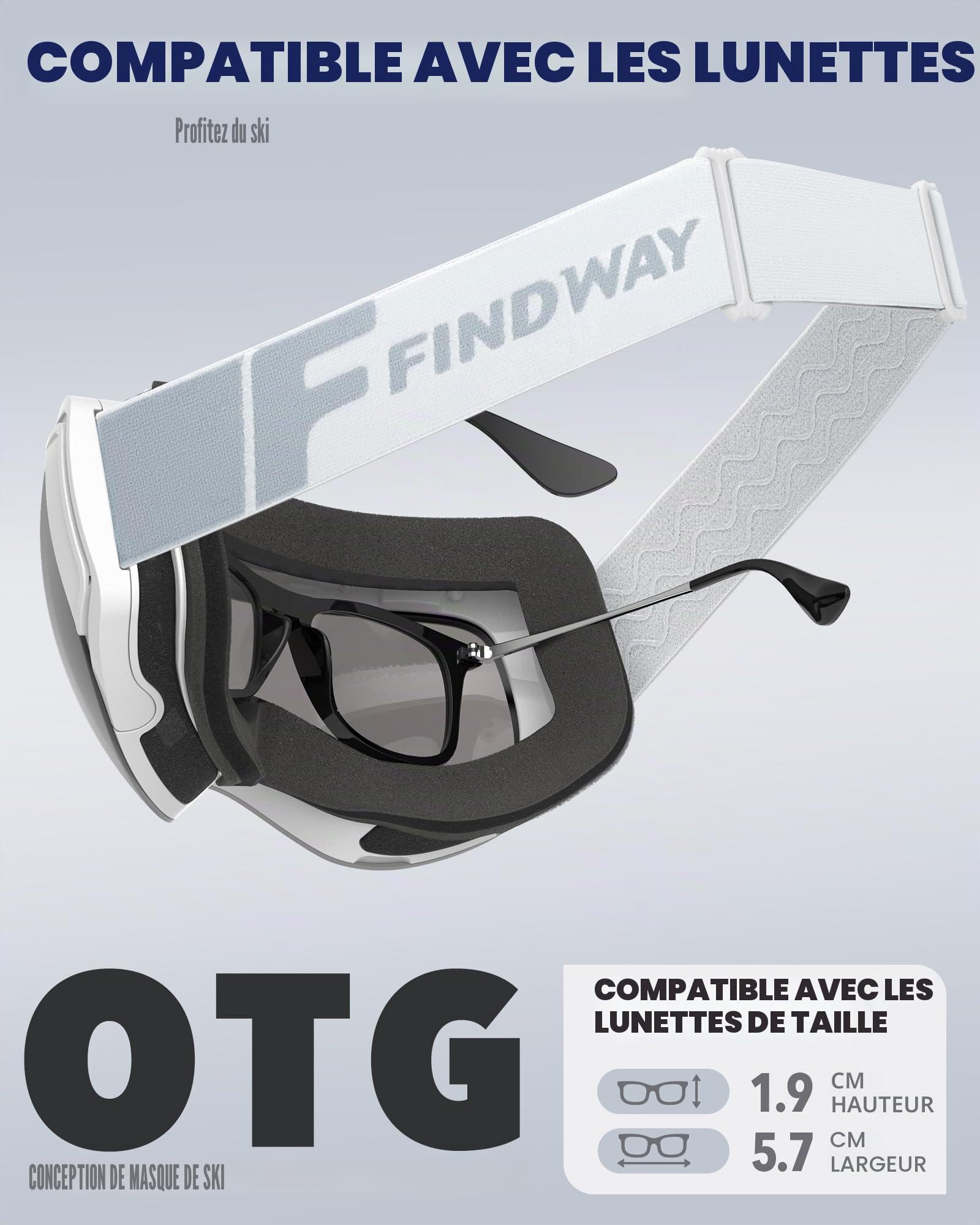 Findway Masque de Ski Magnetique, Lunettes de Ski Femme Homme Junior OTG pour Snowboard et Ski Anti-buée, Anti-UV 400, Lentille Sphérique