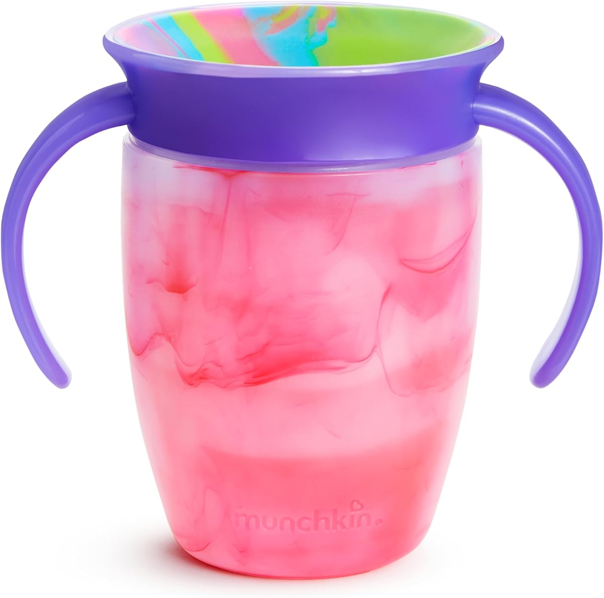 Miracle 360 Vaso para sorber para niños de 6 meses, vasos a prueba de derrames para bebés y niños pequeños con asas de transición, 7 onzas, teñido anudado, rosa