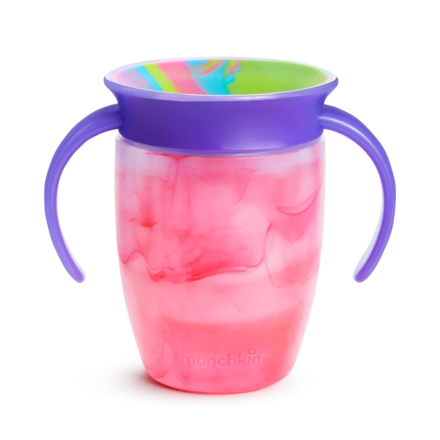 Munchkin Miracle 360 Sippy Cup for 6 Month Old, Spill Proof Baby and Toddler Cups with Transition Handles, 7 Ounce, Tie Dye, Pink