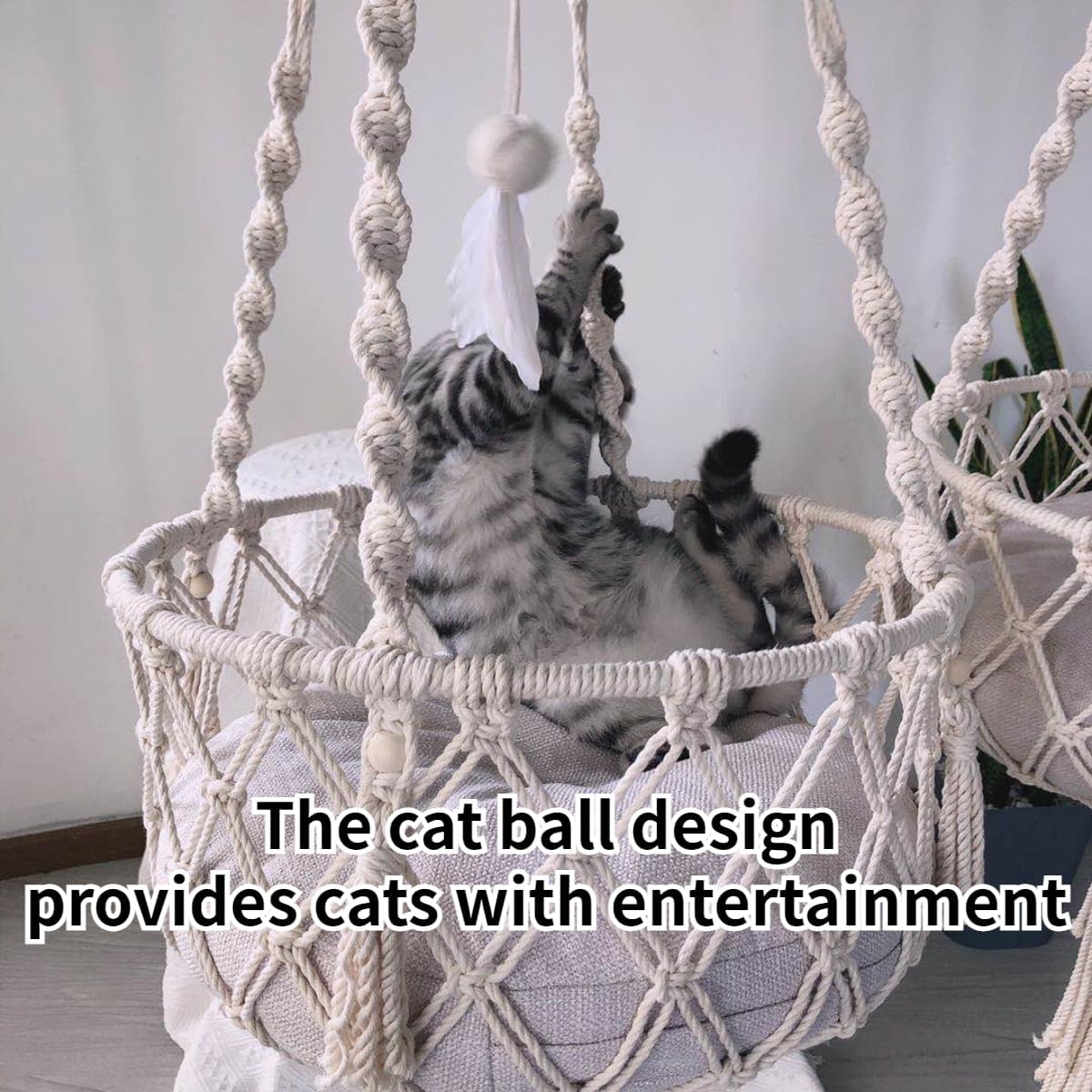 review Cat Hammock, Handwoven Hanging Boho Cat Bed for Indoor Outdoor Home Decor for Playing Sleeping Climbing and Lounging with Cushion (Large)
