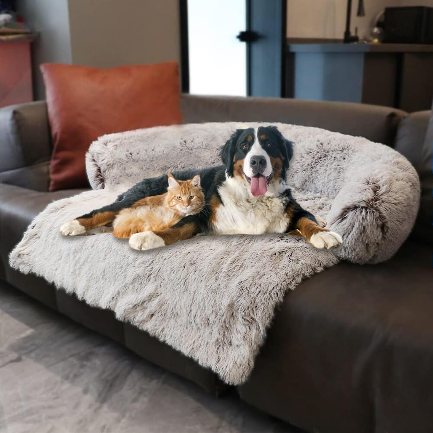 Dogs/Cats Bed Mats, Couch Cover for Dogs, Sofa Style Luxurious Mat for Pets, Waterproof Lining and Nonskid Bottom Perfect on Dog Crate, Cat Cage or in The Car. (Gradient Brown, XXLPlus)
