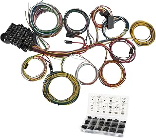 Speedway 22-Circuit Universal Wiring Harness with Pre-Wired Tilt Column Plug and 125-Piece Grommet Kit, Color-Coded GXL Automotive Wire, Fuse Block with Detailed Instructions