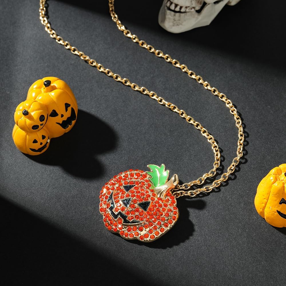 Halloween Pumpkin Pendant Necklace for Women | Funny Pumpkin Smile Face Long Chain Necklace for Women | Costume Party Earrings Holiday Festive Jewelry Gifts - Image 2