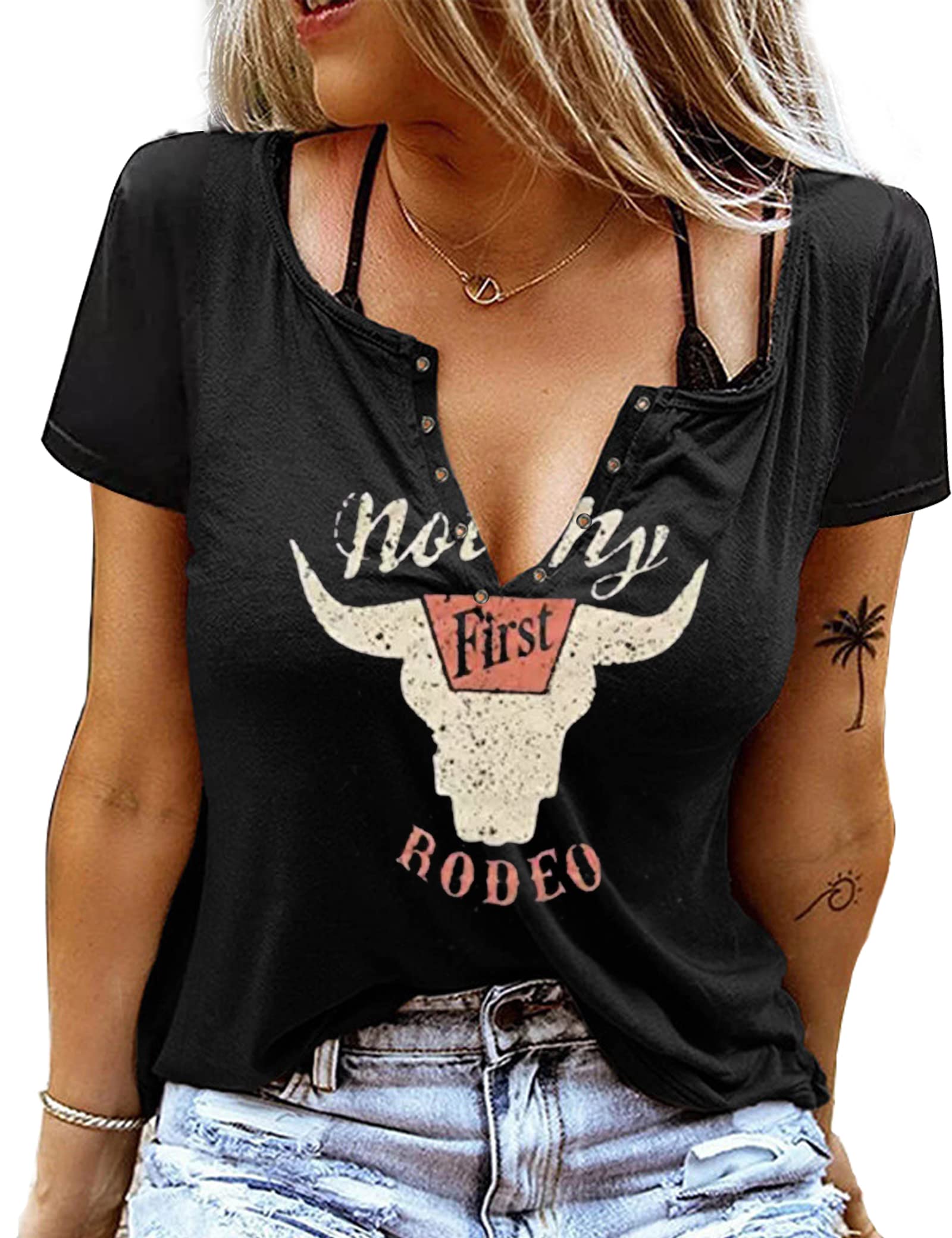 Let 'er Rip Cowboy T-Shirt Tee Women Casual Country Music Short Sleeve Tees Tops