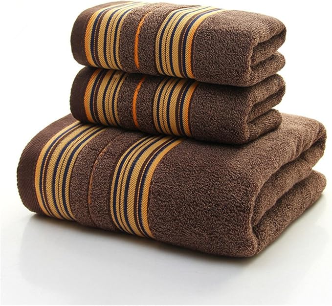 YIH Luxury Bath Towel Set Stripe Hotel & Spa Brown, 100 Cotton 900 Gsm Premium 6 Piece Bathroom